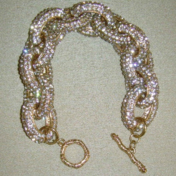 Brilliant Gold-Tone and Rhinestone Chain Link Bracelet - BLING! - Picture 4 of 11